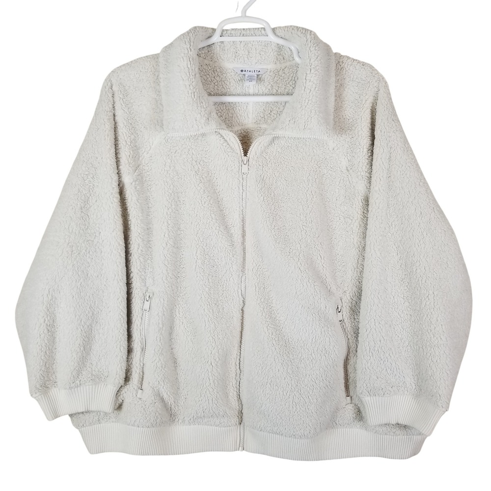 Athleta Tugga II Sherpa Jacket Women 3X White Cream Full Zip Fleece Teddy J8